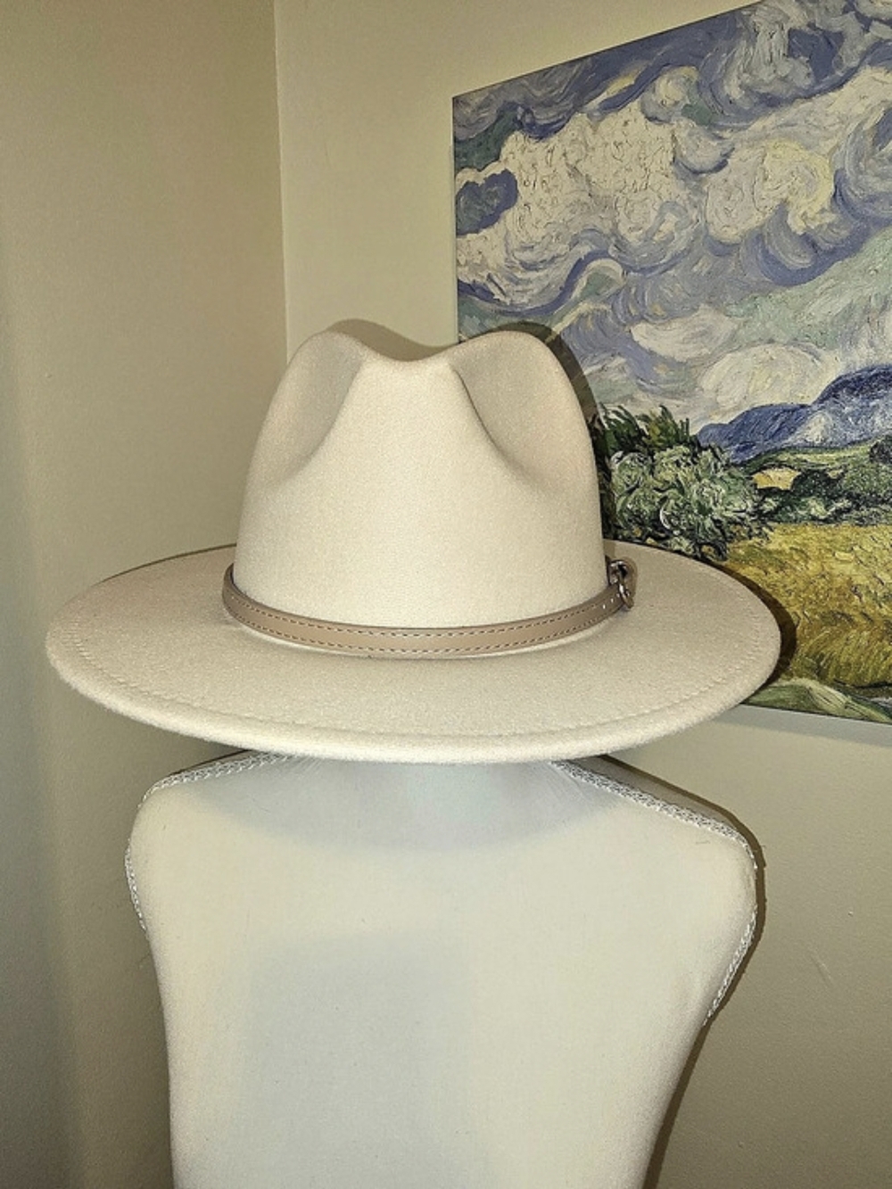 Wide Brim Fedora in White Like New